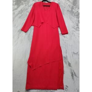 Vintage 80s Ursula of Switzerland Dress Jacket Set Size 6 Red Rhinestones Maxi